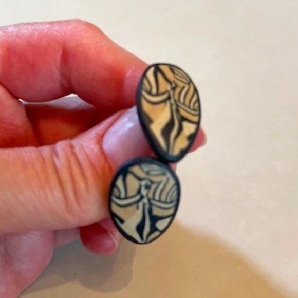 ARTISAN | wood inlay pierced earrings Craftmanship-Vintage - Picture 2 of 6